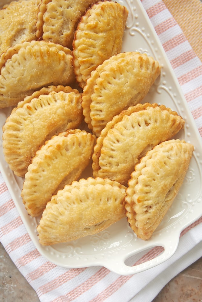 Peach Hand Pies on a white platter