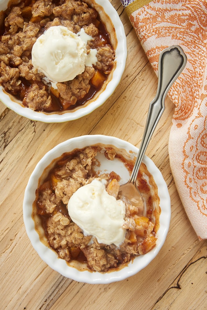 Peach Crumbles for Two served with ice cream