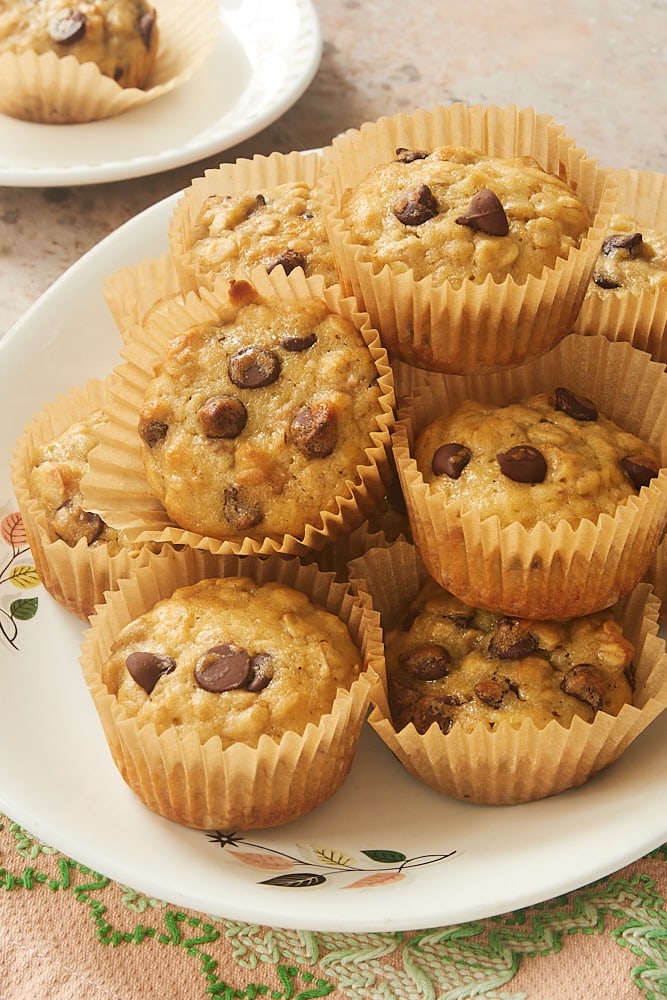 plate of Banana Oatmeal Chocolate Chip Muffins