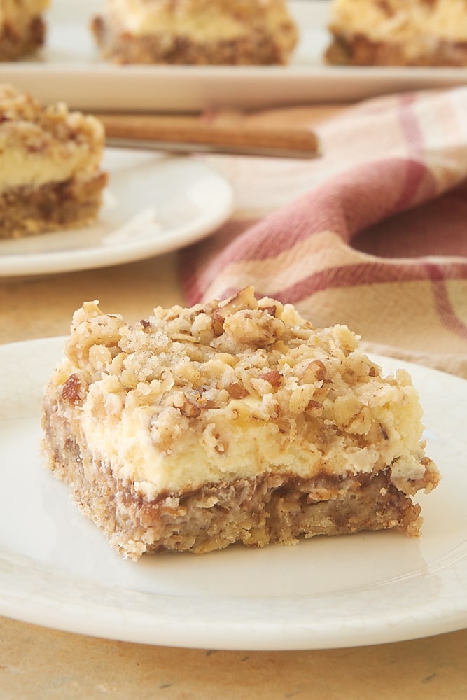 Apple Butter Cream Cheese Oat Bars on a white plate