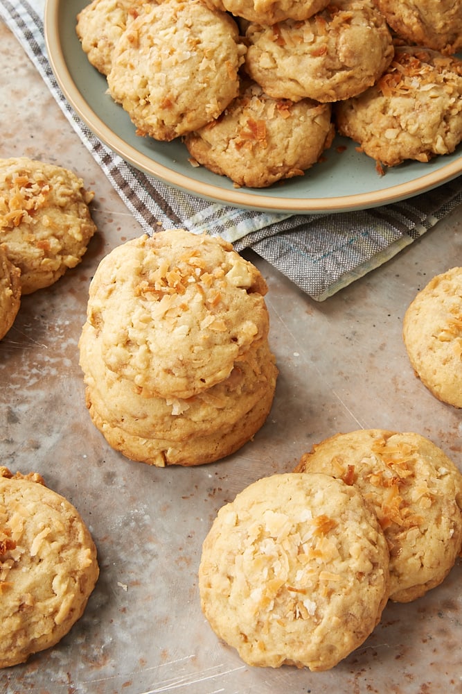 stacks of Coconut Cashew Toffee Cookies