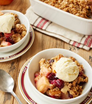 Cranberry Apple Crumble served in white bowls