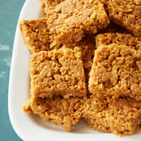 Peanut Butter Corn Flake Bars on a white tray