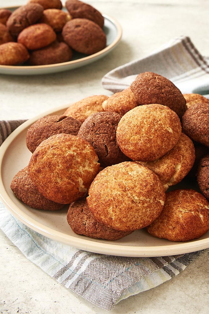 Snickerdoodles and Chocodoodles on a beige plate
