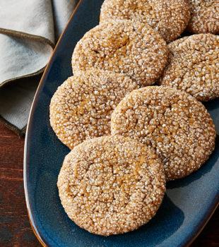 Soft Ginger Molasses Cookies on a blue plate