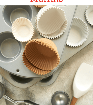 muffin pans, liners, scoops, and other tools for baking muffins