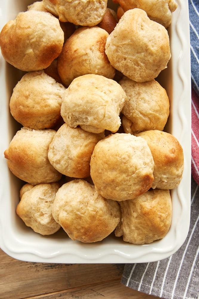 Honey Oat Rolls in a rectangular serving dish