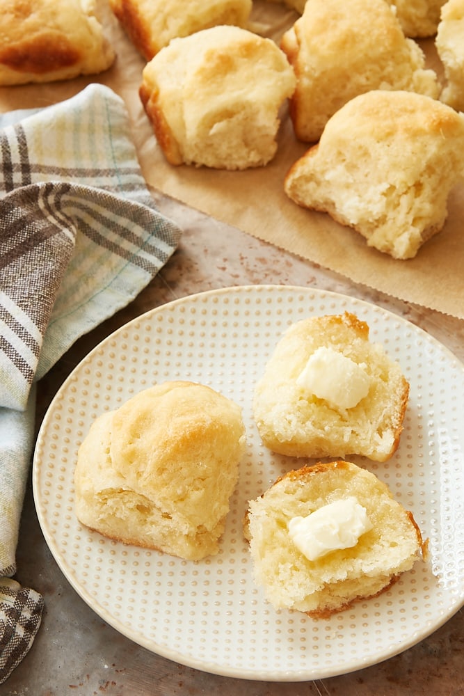 Angel Biscuits split open and spread with butter