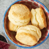 Cream Biscuits in a blue and pink bowl