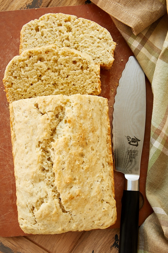 Easy Herbed Quick Bread on a cutting board