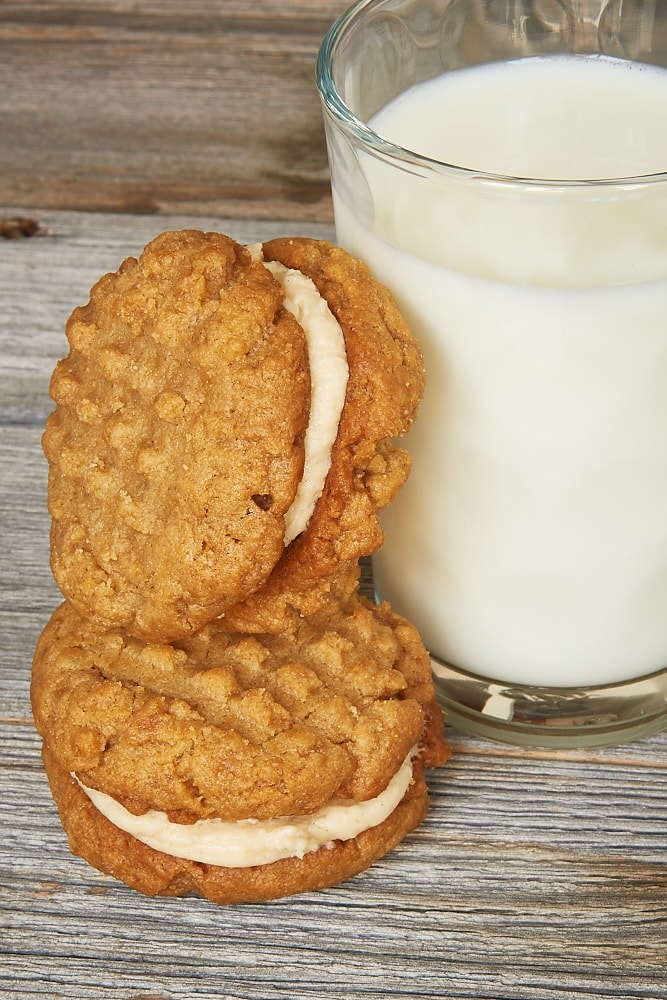 Peanut Butter Sandwich Cookies and a glass of milk