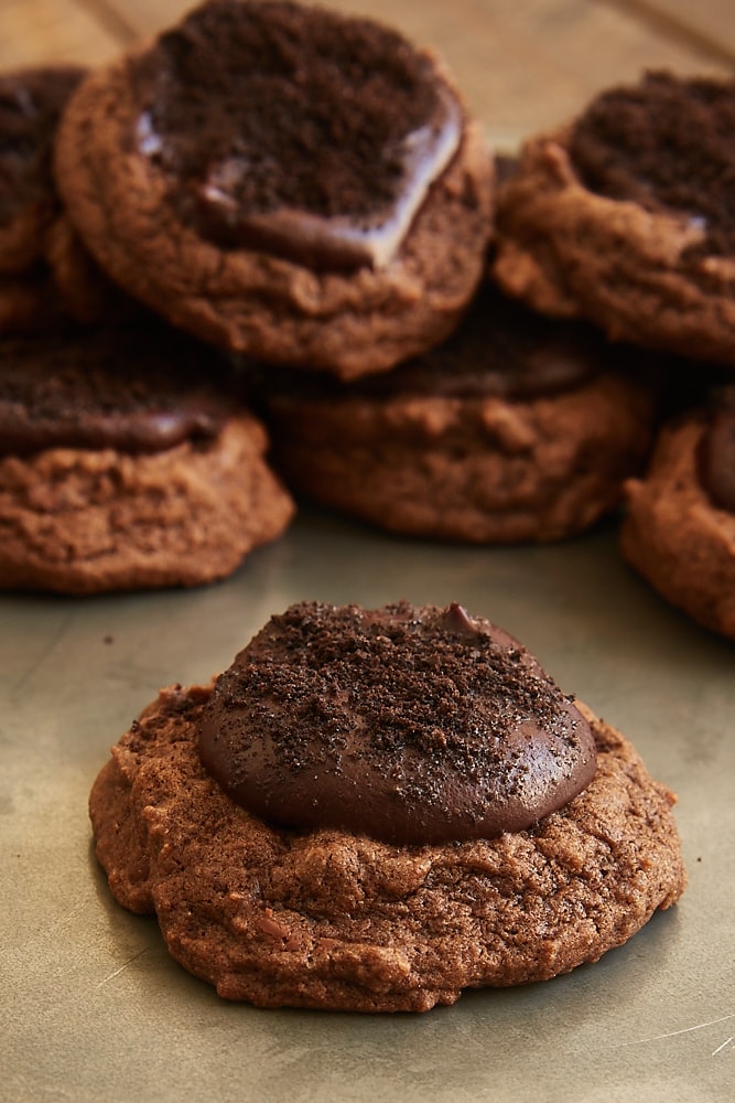 Chocolate Blackout Cookies on a pewter tray