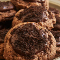 close-up view of Chocolate Blackout Cookies on a pewter tray