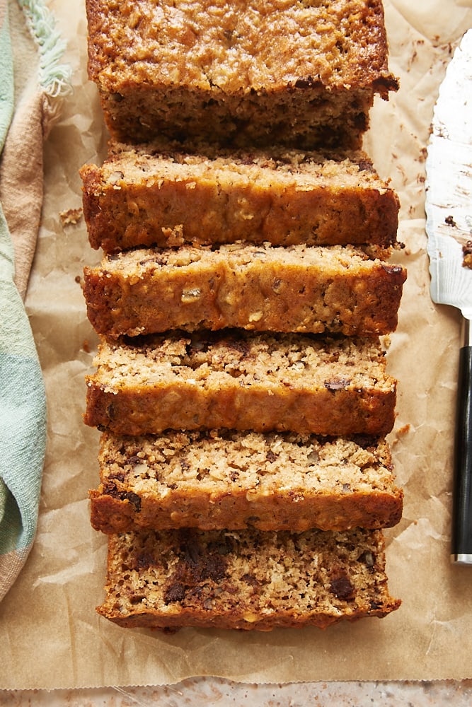 sliced Chocolate Chip Oatmeal Quick Bread