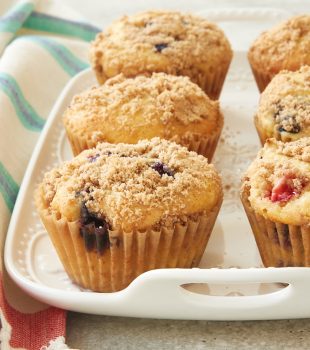 Berry Cheesecake Muffins on a white tray