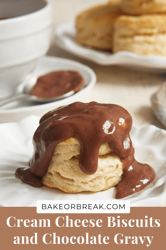 Cream Cheese Biscuits and Chocolate Gravy on a plate.