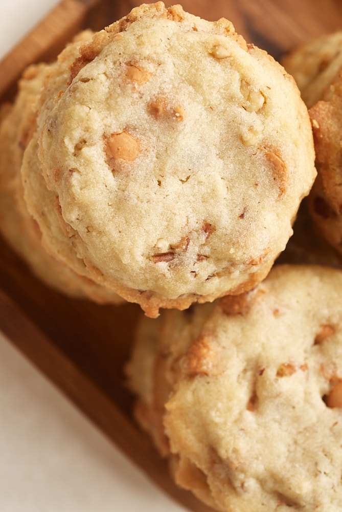 overhead view of stacks of Butterscotch Pecan Sandies