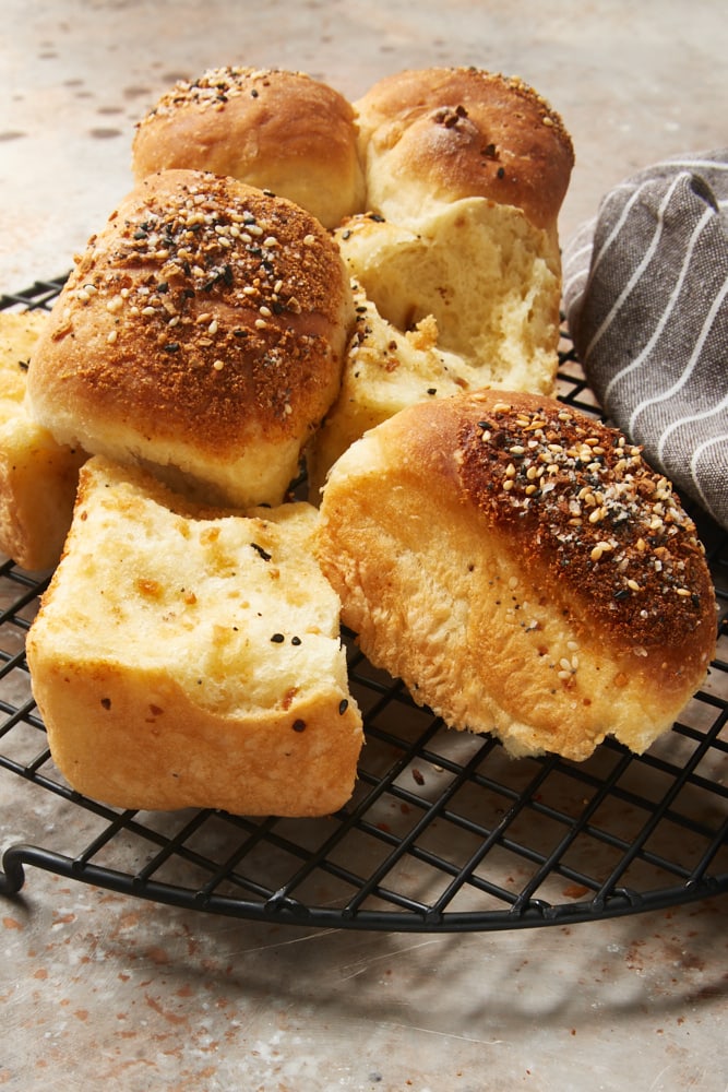 pieces of Pull-Apart Garlic Bread on a wire rack