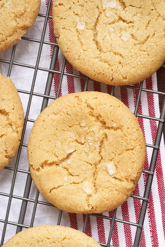 overhead view of Brown Butter Cookies on a wire rack