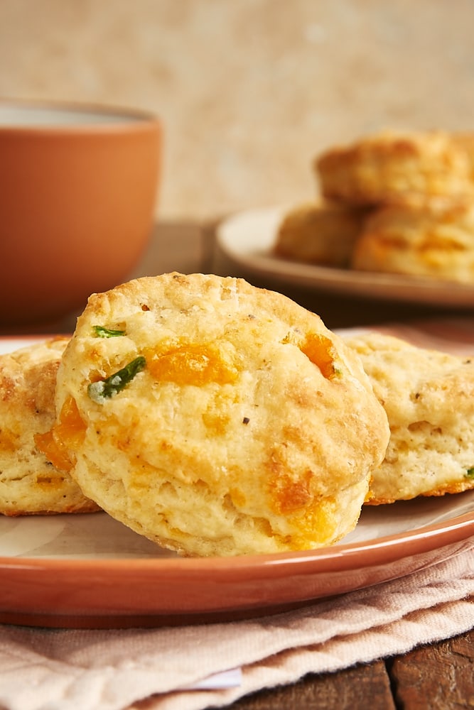 Jalapeño Cheddar Biscuits on a terracotta plate