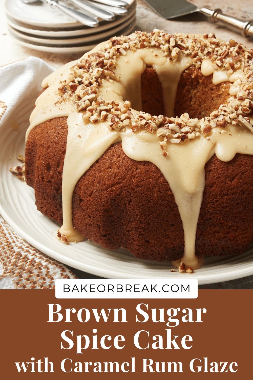 Brown Sugar Spice Cake with Caramel Rum Glaze bakeorbreak.com