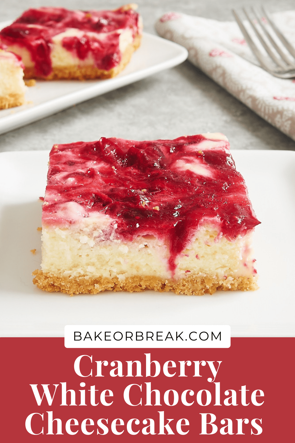 Cranberry White Chocolate Cheesecake Bars bakeorbreak.com