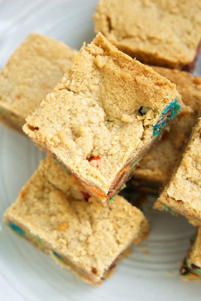 overhead view of stacks of Peanut Butter Cookie Bars