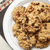 overhead view of Winter Fruit Oatmeal Cookies on a white plate
