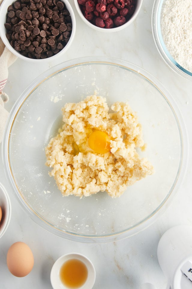 Eggs added to the sugar mixture.
