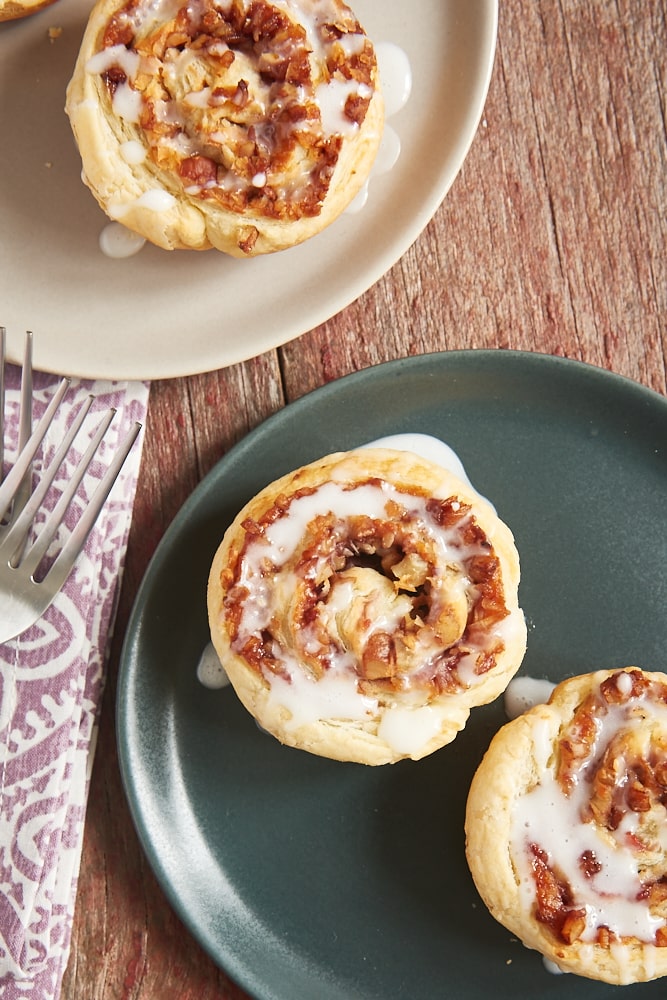 overhead view of Berry Cream Cheese Pastry Swirls on a gray plate