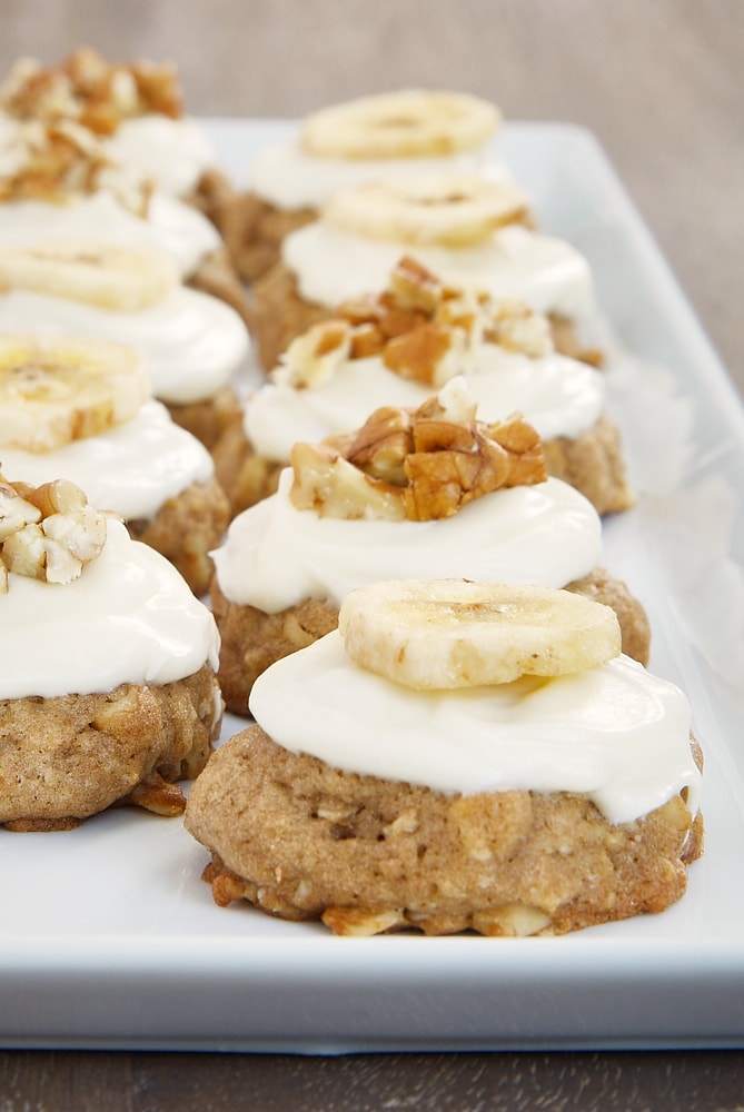 Hummingbird Oatmeal Cookies on a long white serving tray