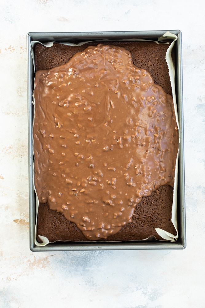 partially iced Old-Fashioned Chocolate Cake