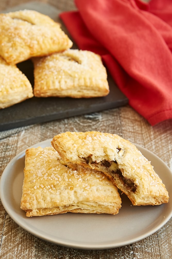 Chocolate Chip Cream Cheese Hand Pies on a light gray plate