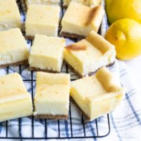 Limoncello Cheesecake Squares on a wire rack