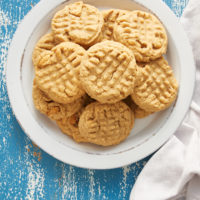 overhead view of Peanut Butter Cookies on a white plate