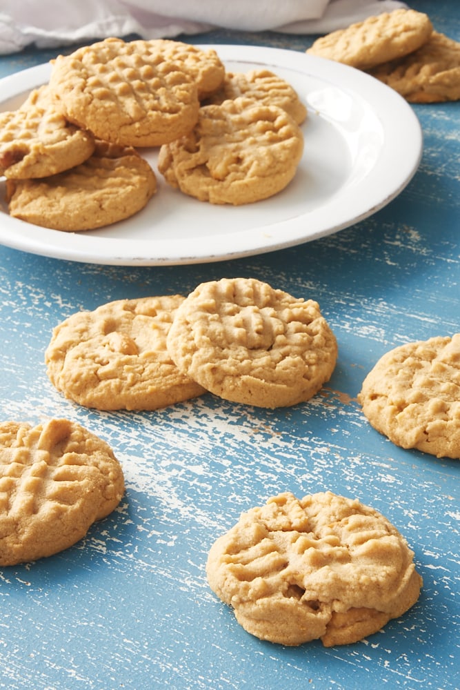 Peanut Butter Cookies on a blue surface