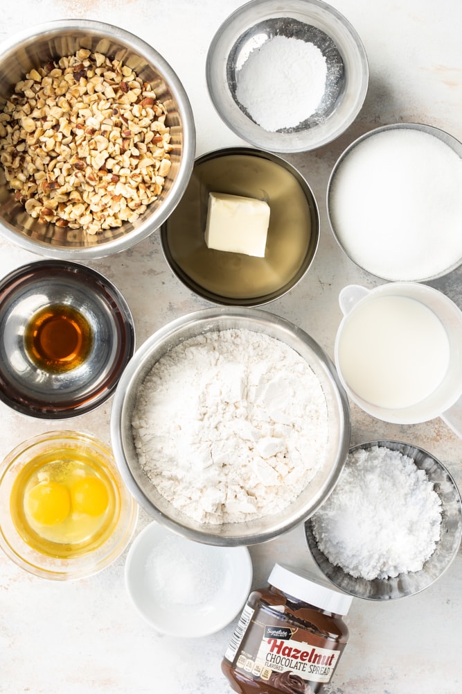 Ingredients for hazelnut crinkle cookies.