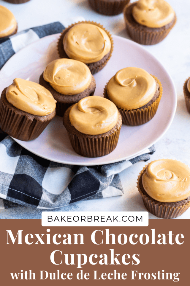 Mexican Chocolate Cupcakes with Dulce de Leche Frosting bakeorbreak.com