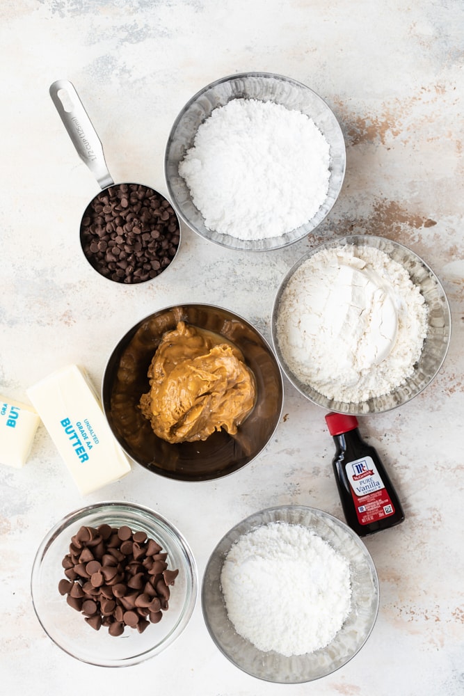 Ingredients for peanut butter meltaway cookies.