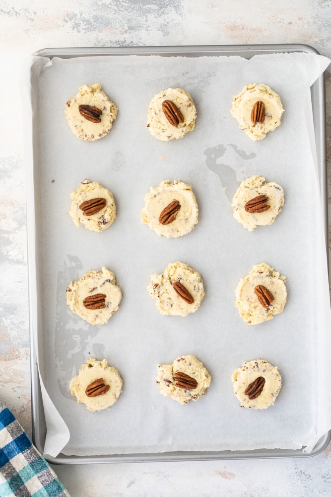 overhead view of Potato Chip Cookie dough on a baking sheet