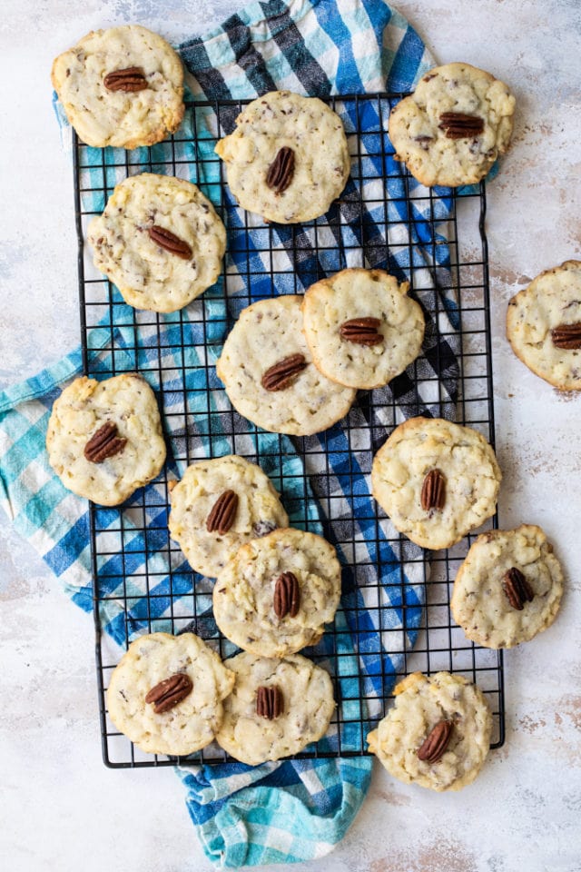 overhead view of Potato Chip Cookies on a wire rack