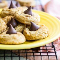 Chocolate Caramel Kiss Cookies on a yellow plate
