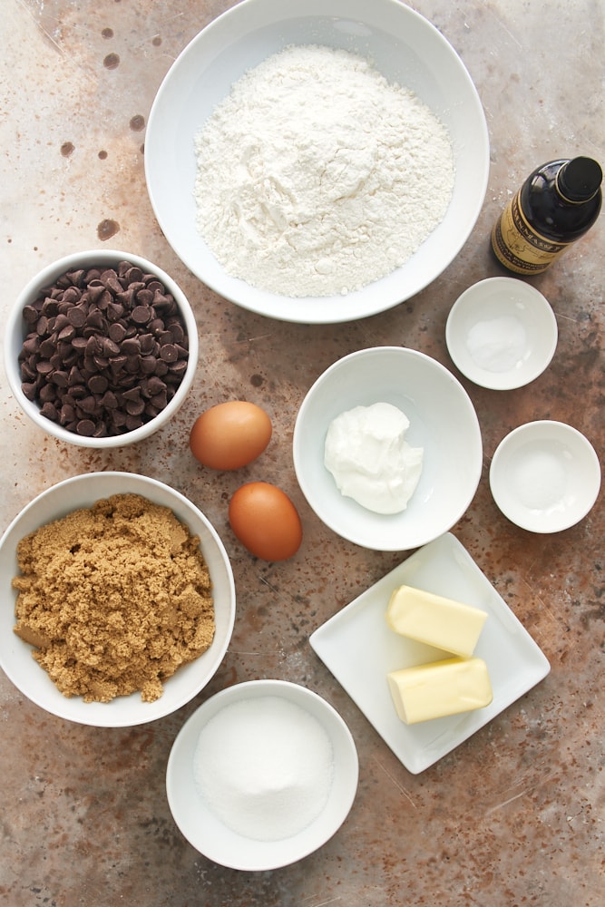 ingredients for Greek Yogurt Chocolate Chip Cookies