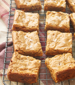 Salted Butterscotch Blondies on a wire rack