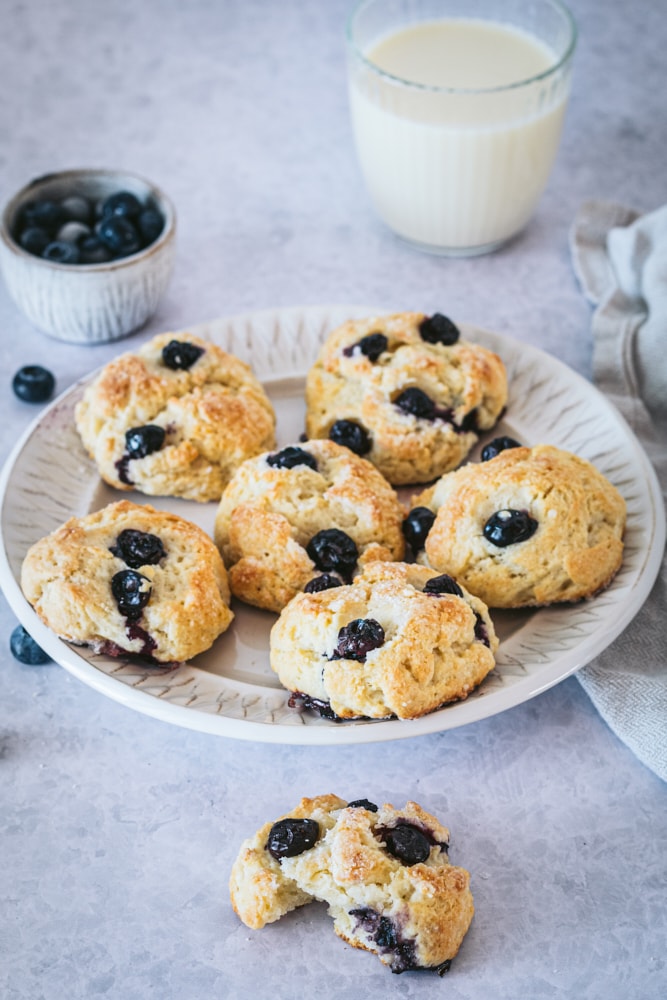 Blueberry Cookies on a light gray plate.