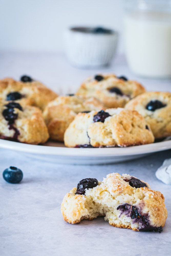 Blueberry Shortcake Cookies on a gray surface and a light gray plate