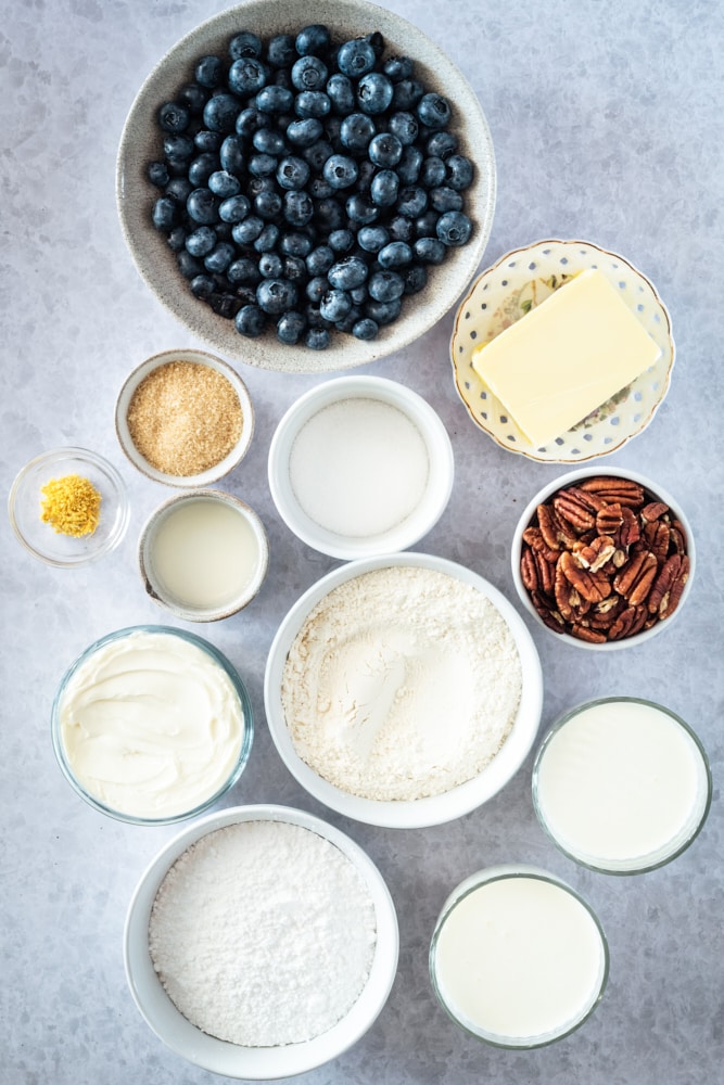 Overhead view of blueberry jamboree ingredients