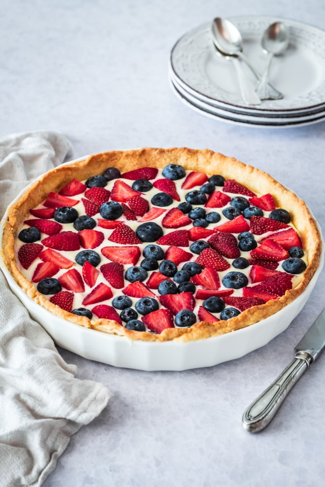 Fresh Berry Tart in a white pie plate