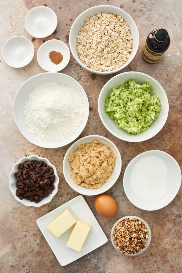 ingredients for Zucchini Oatmeal Chocolate Chip Cookies