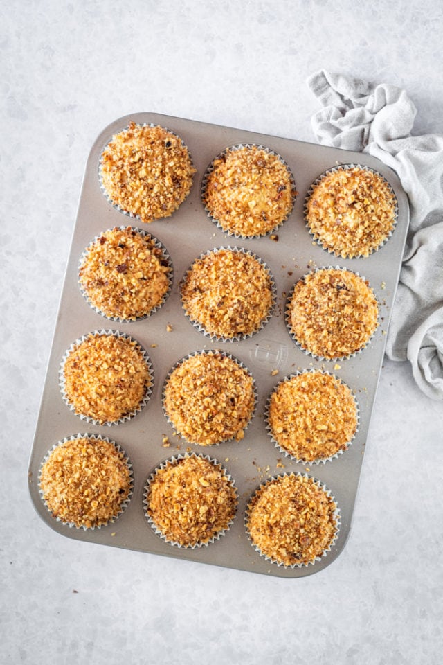 overhead view of freshly baked Sour Cream Coffee Cake Muffins